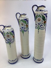 3 vintage Decorative Vases pitcher Italy, 15”-11” Hand-Painted Clay, Floral (A3)