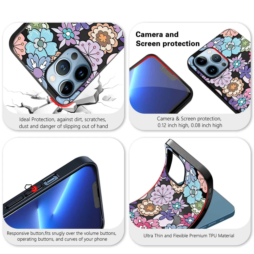 Phone Case For Apple iPhone 14 Pro Max 13 12 15 Flower Lace Protective TPU Cover