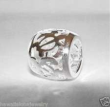 12mm Hawaiian 925 Silver Openwork Petroglyph Turtle Barrel Tube Slide Pendant