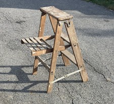 Vintage 33 “ Two Step Folding  Wood Ladder Wooden Rustic Farm