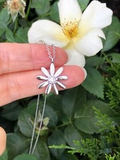 925 Sterling Silver CZ Daisy Flower Pendant Necklace Pave 18mm/0.71" 16-18"