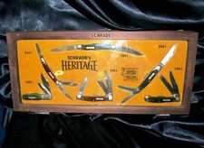 Schrade Heritage Knife Set USA Made Red Bone & Green C-1983 W/Presentation Case
