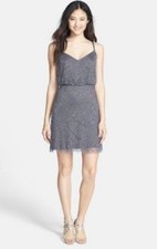 ADRIANNA PAPELL Beaded Blouson Sleeveless Tank Gunmetal Formal Dress 