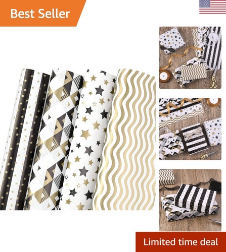 Elegant Black, White, and Gold Wrapping Paper Set - 12 Sheets x 4 ...