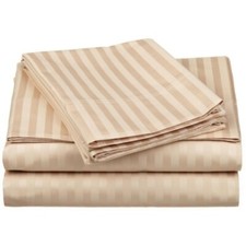 Beige Striped Queen 4 Piece Bed Sheet Set 1000 Thread Count 100 Egyptian Cotton