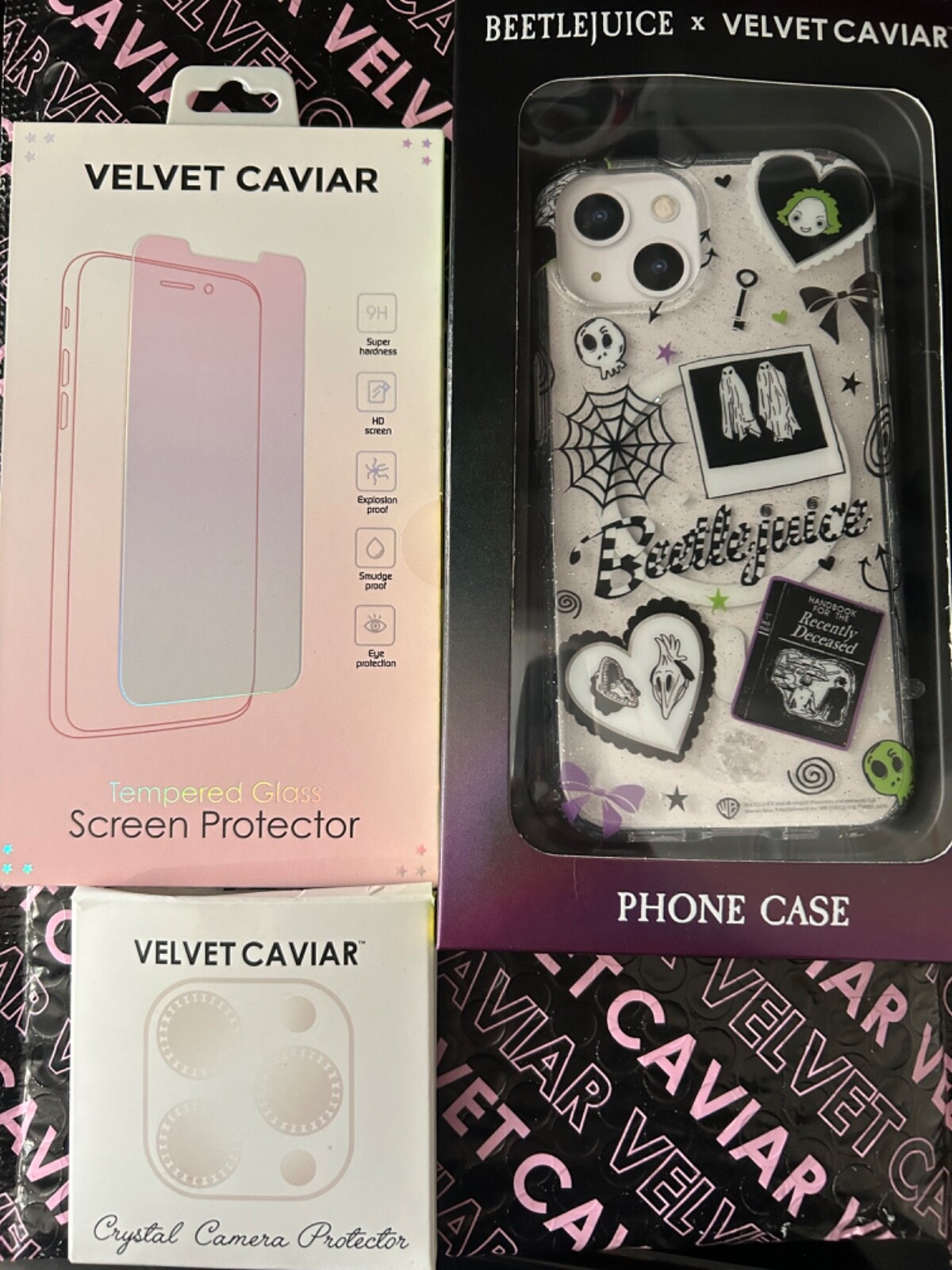 Beetlejuice iPhone 13 case with crystal lens and screen protector