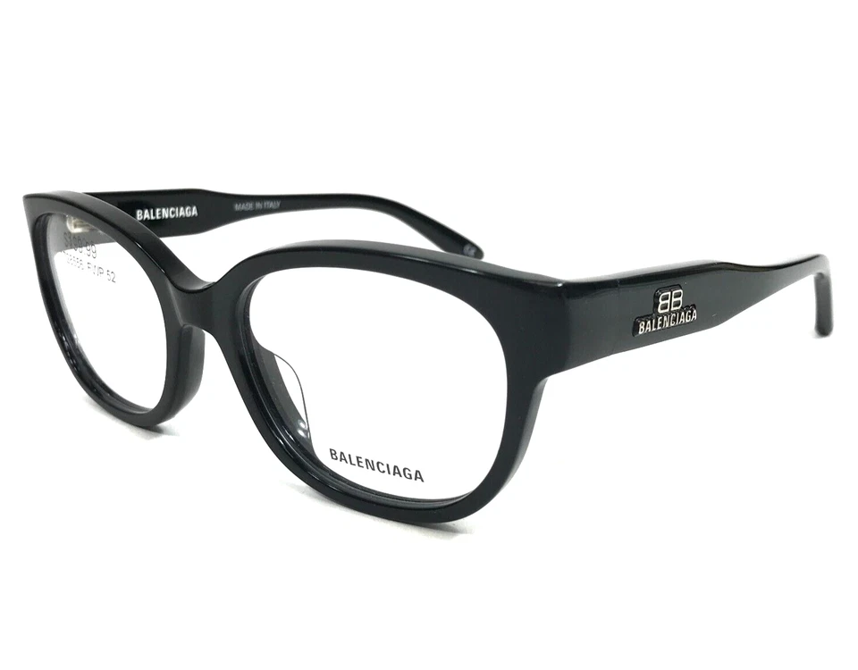 Armações de óculos Balenciaga BB0214O 001 preto brilhante quadrado aro completo 52-18-135 - Imagem 4 de 4