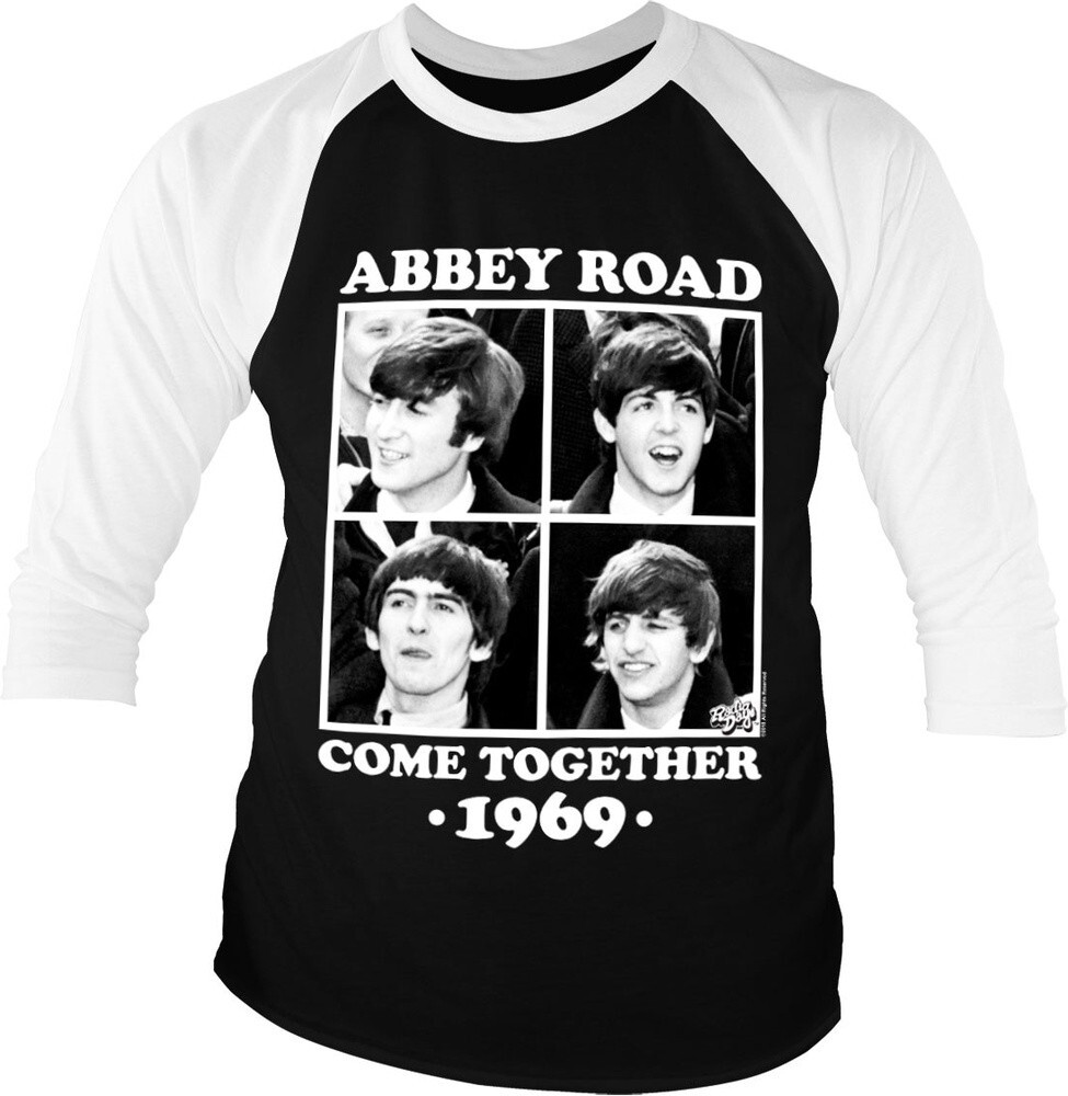 Бейсбольная футболка The Beatles Abbey Road Come Together с рукавом 34 Бело-черная 6790₽