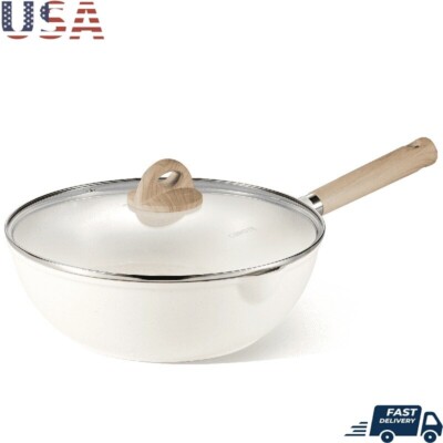 Nonstick Wok 12'' Skillet Induction Granite Fry Pan W/ Lid 5.8QT Saute Pan Indoor