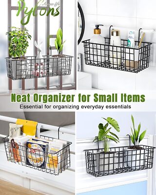 6 Pack Black Wire Baskets, Wall Grid panel Hanging Basket, BLACK