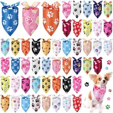 50 Pieces Paw Print Dog Bandanas Bulk Dog Bandanas for Pets Triangle Kerchief...