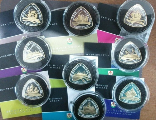 2006/2007 ROYAL MINT Bermuda Triangular $3 Three Dollars Silver Proof Coins Coa