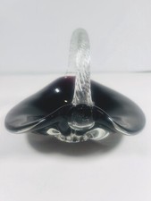 Beautiful Ruby Red Glass Basket With Clear Rope Glass Handle made in Romania