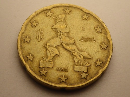 Moneda de 20 céntimos año 2002. Italia. MAC. Exceso de metal - Imagen 2 de 8