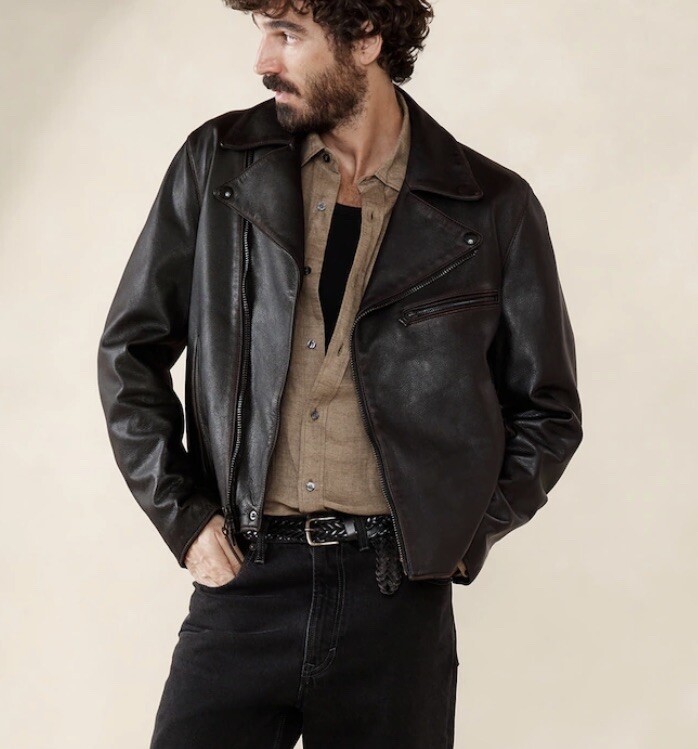 New Banana Republic Arroyo Leather Moto Jacket Size Medium Brown NWT $600 image 3