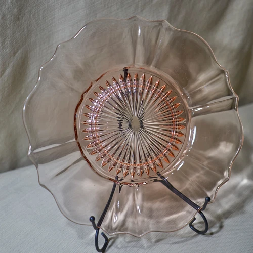 Tiffin-Franciscan 310 Pink Cheese & Cracker Plate 1930s Depression Glass 9-3/4"