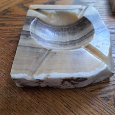 Carved Stone Ashtray 6 1/4'' x 5 1/4'' Beige and Brown Stripes