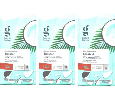 3 Pack TOASTED COCONUT Limited Edition GROUND COFFEE 12-OZ BAG