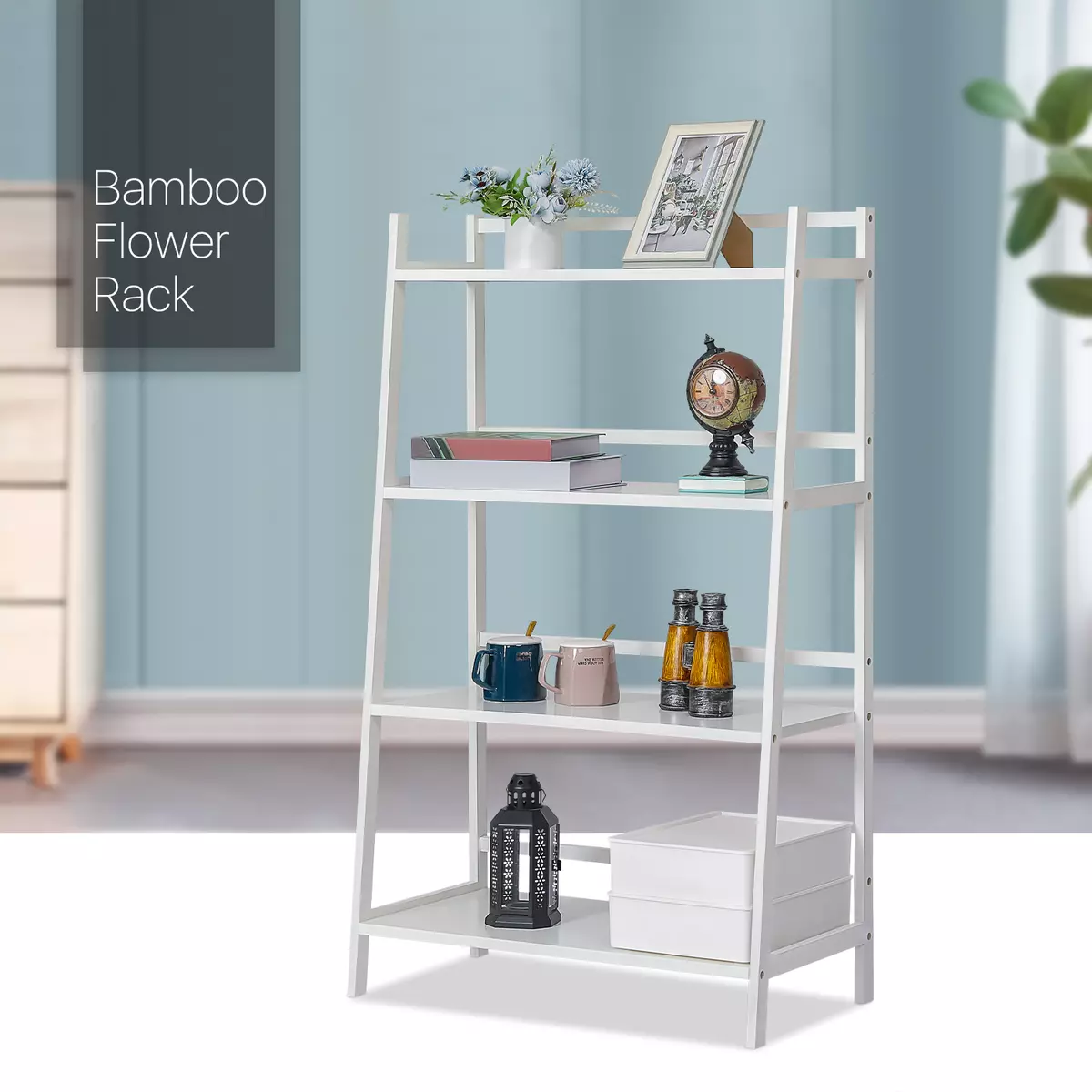 Bamboo and white ladder shelf deals