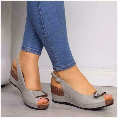 Sandalias De Cuña De Plataforma Para Mujer Zapatos De Verano Tacón Alto  Elegante | eBay