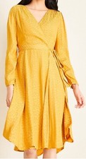Ann Taylor Mustard Leopard Print V-Neck Wrap Dress Waist Tie Size 14P