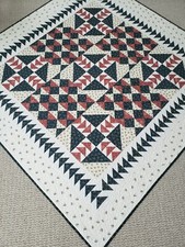 "Peaceful Retreat" Handmade Quilt-Blue/Cream/Mauve,100 Cotton, Machine Quilted