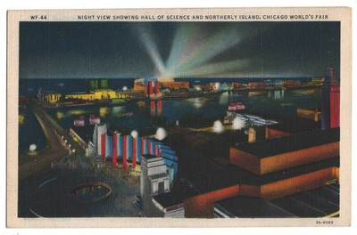 US 1933 A century of Progress VF Post Card ''Night View Showing Hall of Science ''