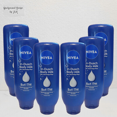 6X 400Ml Nivea In Shower Body Milk Rich Nourishing Care Dry Skin With Almond Oil
