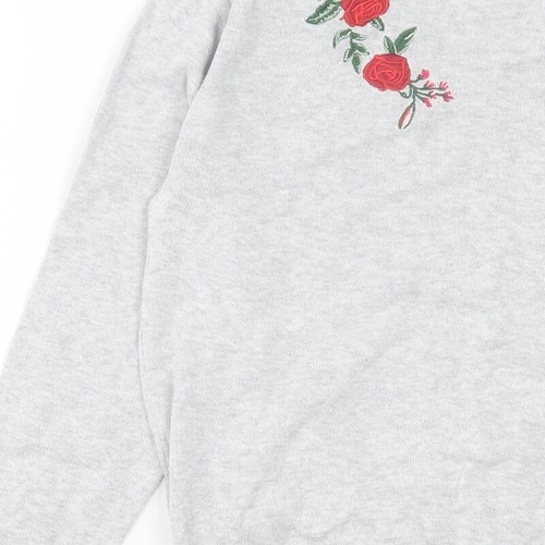 H&M Womens Grey Crew Neck Floral Cotton Blend Jumper Size S - Picture 11 of 12