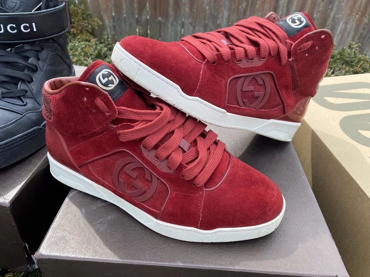Gucci Burgundy Suede Interlocking G Logo Low Top Sneakers G7 US
