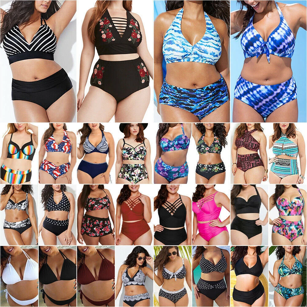Plus Size Ladies Sexy Swimwear Push Up High Waist Bikini Set Beachwear Swimsuit