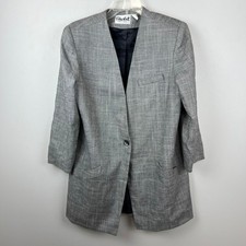 Vintage Sherbet Gray Silk Plaid Collarless Blazer Jacket
