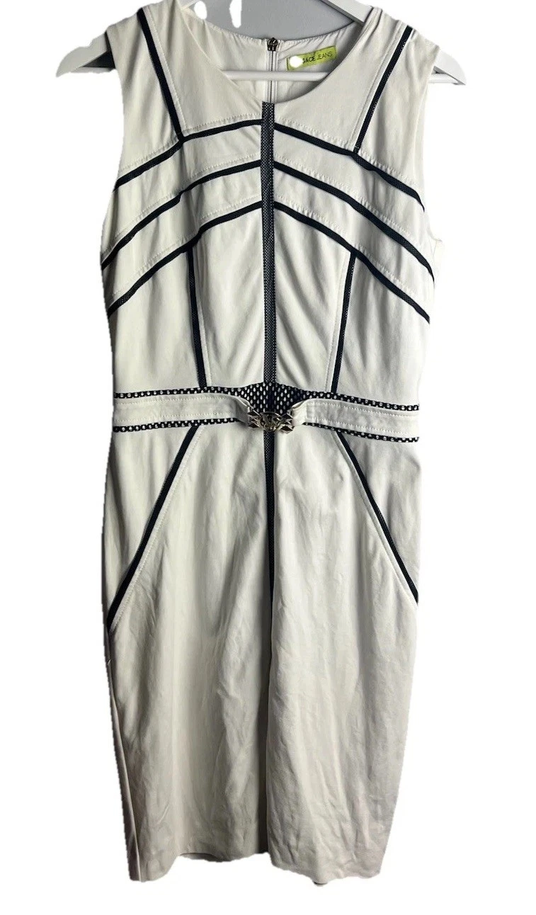 Abito Versace bianco nero taglia UK 10 bodycon elasticizzato fantasia geometrica