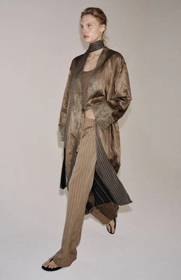 Zara Pale Pink Taupe Jacquard Scarf Kimono Coat Women BNWT 5344/050 Size S - Image 1 of 4