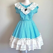 1970s Vintage Gingham Prairie Swing Dress