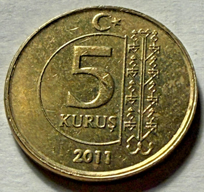2011 Turkey / Turkiye 5 Kurus World Coin - KM# 1240