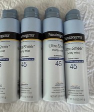 4PK Neutrogena Sheer Body Mist Sunscreen Spray SPF 45 5oz / 141g Exp Date 03/26