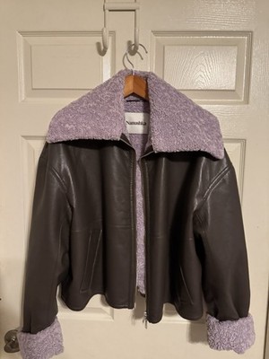 Nanushka Vegan Leather/shearling Bomber Jacket Women s XL