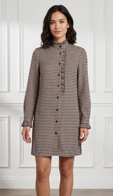 NWT Sandro Music in Optic Plaid Ruffle Placket Mini Shirt Dress 40 / US 8