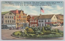 Linen Postcard Gettysburg Square Wills House Lincoln's Gettysburg Address