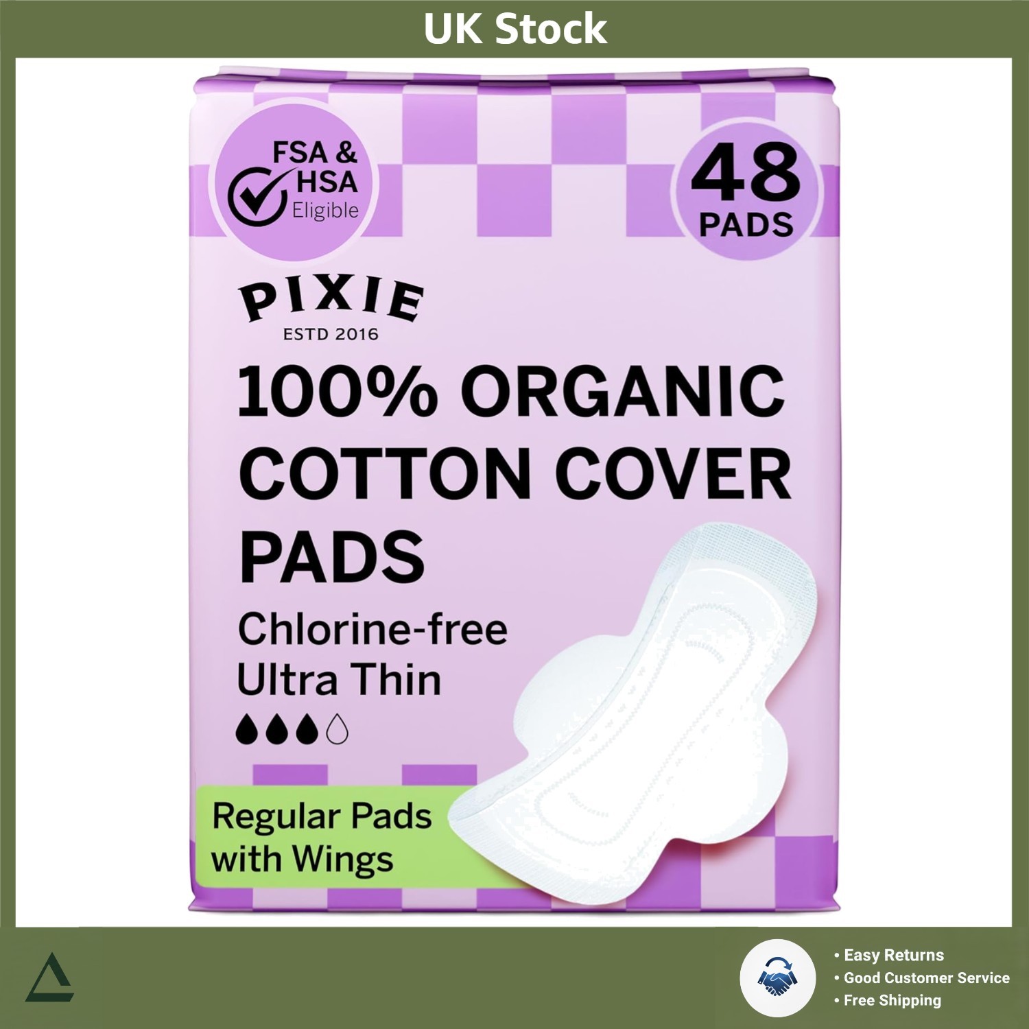 Organic Cotton Ultra Thin Winged Regular Menstrual Pads 48 Count