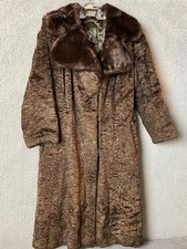 Vintage 1960s Lamb Faux Fur Coat Brown M Belted Single Breasted England VTG