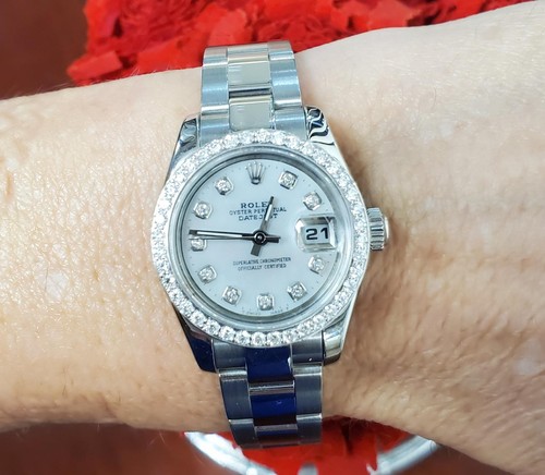 26mm Rolex Datejust 179160 White MOP Diamond Dial Diamond Bezel 2006 Auto