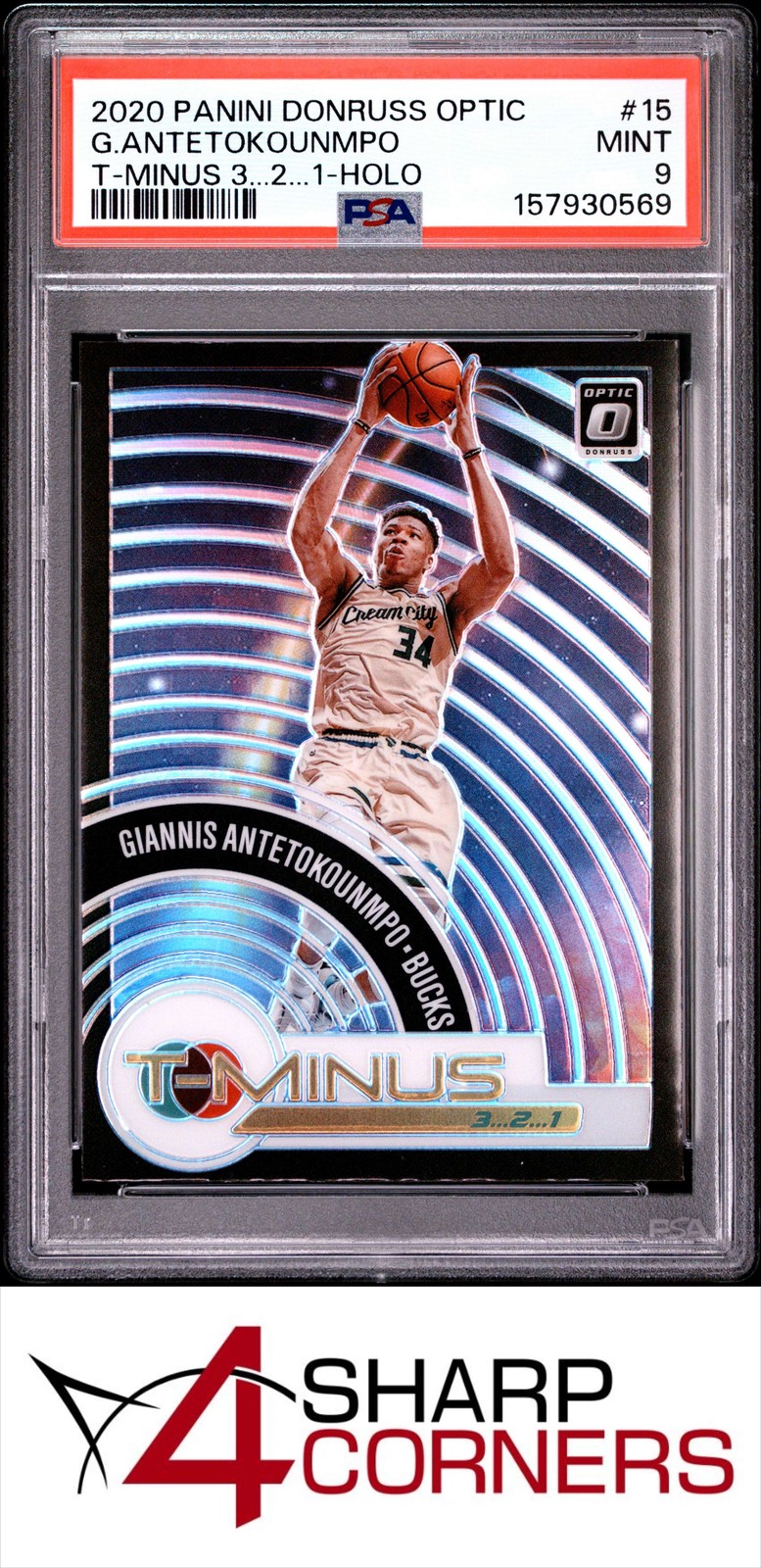 2020 DONRUSS OPTIC T-MINUS 3...2...1 HOLO PRIZM #15 GIANNIS ANTETOKOUNMPO PSA 9 view 1