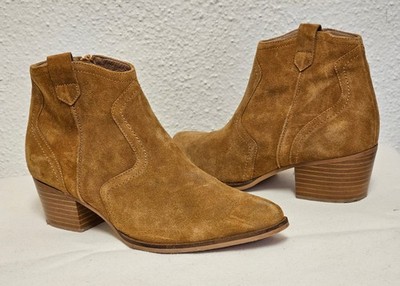 GINO ROSSI Suede Western Ankle Boots Tan Brown Women s Size 8.5/39
