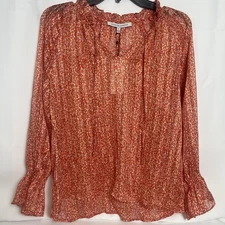 Collective Concepts Women’s Small Orange Gold Shimmer Sheer Blouse Wrist Cuff