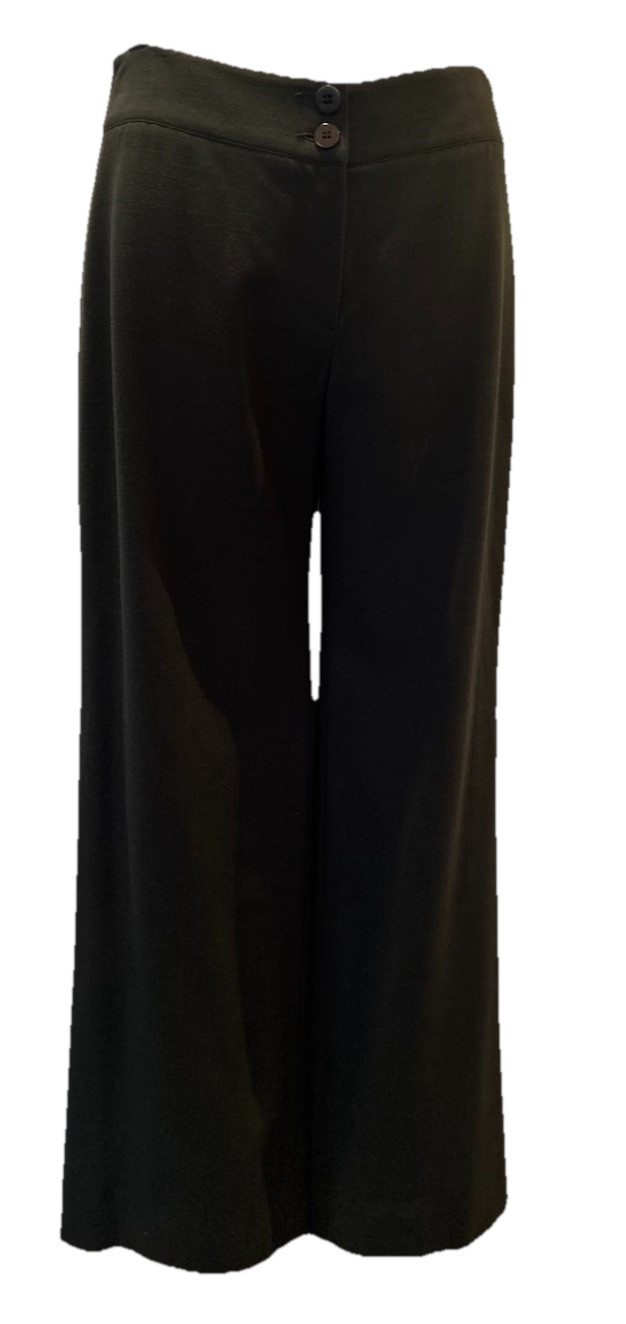 Armani Collezioni Smart Khaki Green Wide Leg Wool Trousers Flared It 42 UK 12-14