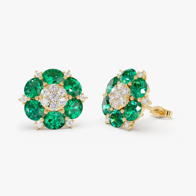 2.39 Ct Oval Cut Simulated Emerald Flower Stud Earrings 14k Yellow Gold Plated