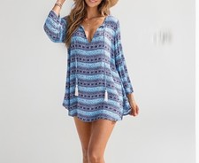 NEW Urban Outfitters Tassel Tunic Top Cover Up Bohemian MEDIUM Blue Womens