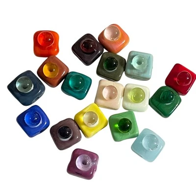 Handmade Lampwork Colorful Square with Orbs 18 Glass Beads for Jewelry Making - image 1 of 3
